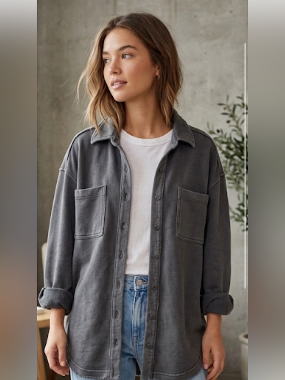 Aerie Oversized Charcoal Grey Button Down Shirt Jacket Shacket XXS
